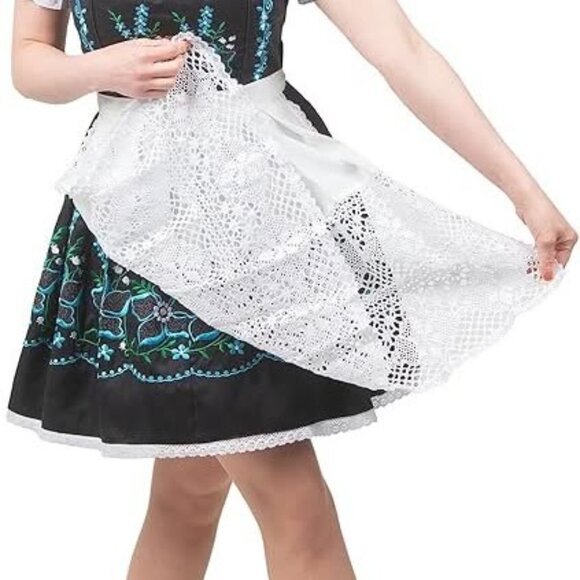 Dirndl Dress Oktoberfest Outfit Flower Embroidery White Apron Blouse 24W Plus - Picture 3 of 5